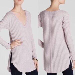 We The Free Ribbed Knit Boho Dusty Mauve Lagenlook Lounge Distressed Tunic Sz L